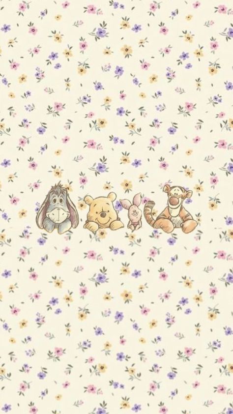 Winnie the Pooh and friends on a floral background Winnie The Pooh Wallpaper, Pooh Wallpaper, Helloween Wallpaper, Pooh Winnie, Winnie The Pooh And Friends, Winnie The Pooh Pictures, Pooh And Friends, Cute Winnie The Pooh, Wallpaper Disney