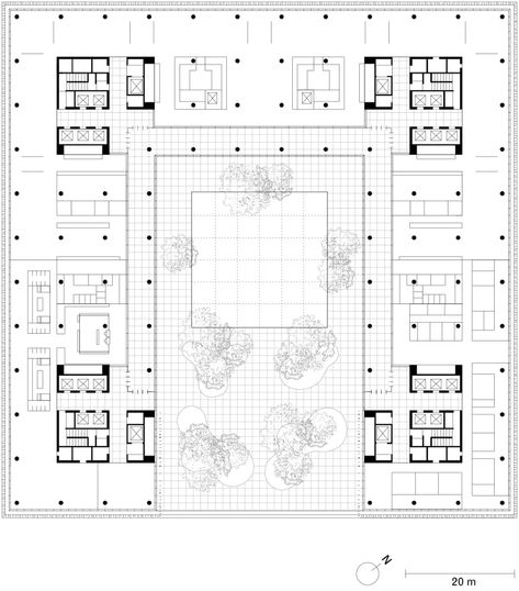 Core Plan Architecture, Office Building Architecture Plans, Office Architecture Plan, Modern Office Building Architecture, Office Buildings Architecture, Building Entrance Design, Chipperfield Architecture, Office Courtyard, Lobby Plan