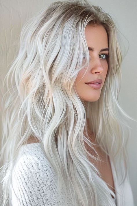 Silver Platinum Waves Ash Blonde Hair Platinum, Shadow Root On Platinum Hair, Platinum White Blonde Hair, Dark Roots And Blonde Hair, Summer Blonde 2024, Cool Platinum Blonde Hair, Ash Platinum Blonde Hair, Platinum Blonde Hair Styles, Platinum Blonde Hair With Shadow Root