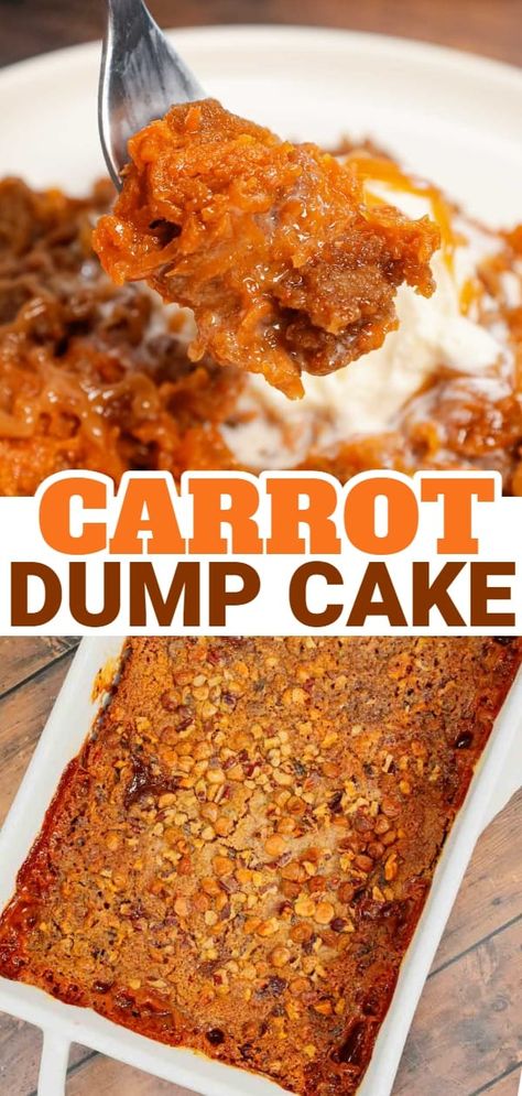 Better Than Carrot Cake Dump Cake, Dump Cake Recipes Carrot, Easy Box Carrot Cake Recipe, Pumpkin And Carrot Cake Mix Recipes, Carrot Cake From Yellow Box Cake, Muffins From Carrot Cake Mix Recipes, Boxed Carrot Cake Mix Ideas, Carrot Cake Cobbler, Carrot Cake Cake Mix Recipes