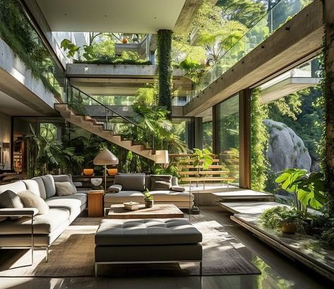 Tropical Apartment Architecture, Eco Friendly House Architecture, Modern Nature House, Oasis House, Tropical House, Luxury Homes Dream Houses, Dream House Interior, Dream House Exterior, House Architecture Design