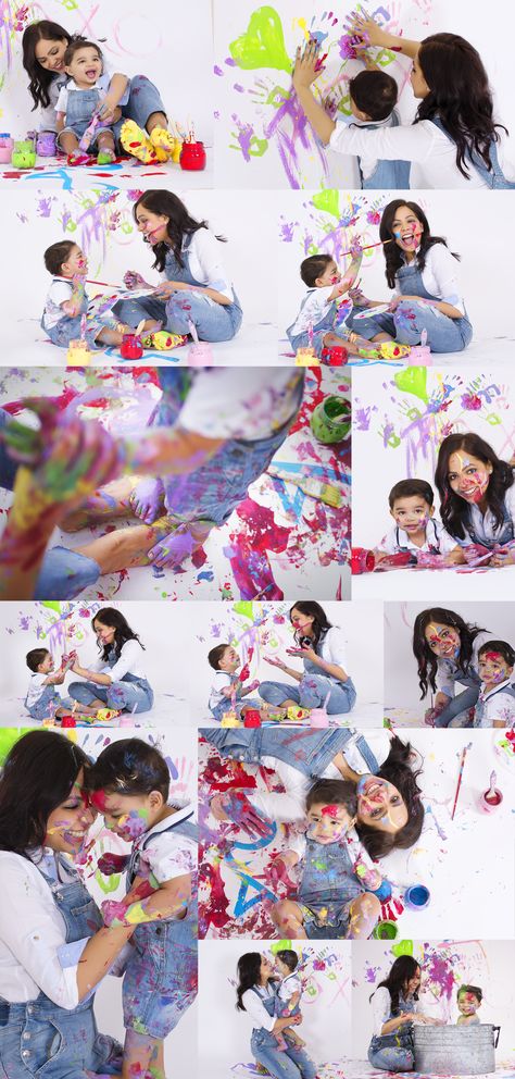 Mothers Day Pictures With Kids, Mother And Son Painting Ideas, Art Photoshoot Ideas Paint, Mother Daughter Painting Photoshoot, Mom And Kid Paint Photoshoot, Mom And Daughter Paint Photoshoot, Fun Mother Son Photo Shoot, Mom And Son Paint Photoshoot, Paint Session Photography