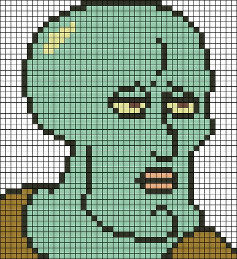 Alpha pattern #70724 | BraceletBook Pixel Art Squidward, Patrick Star Pixel Art, Pixel Art 32x32 Grid Meme, Squidward Pixel Art, Alpha Patterns Funny, Funny Pixel Art Grid, Alpha Patterns Crochet Anime, Alpha Pixel Art, Spongebob Alpha Pattern