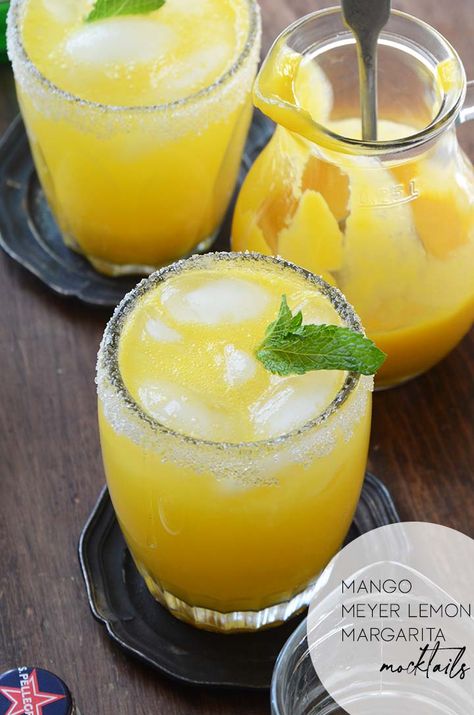 Virgin Mango Margarita Recipe, Margarita Mocktail Recipe, Lemon Margarita, Desert Drinks, Mint Simple Syrup, Party Drinks Alcohol, Mango Margarita, Nice Recipes, Easy Drink Recipes