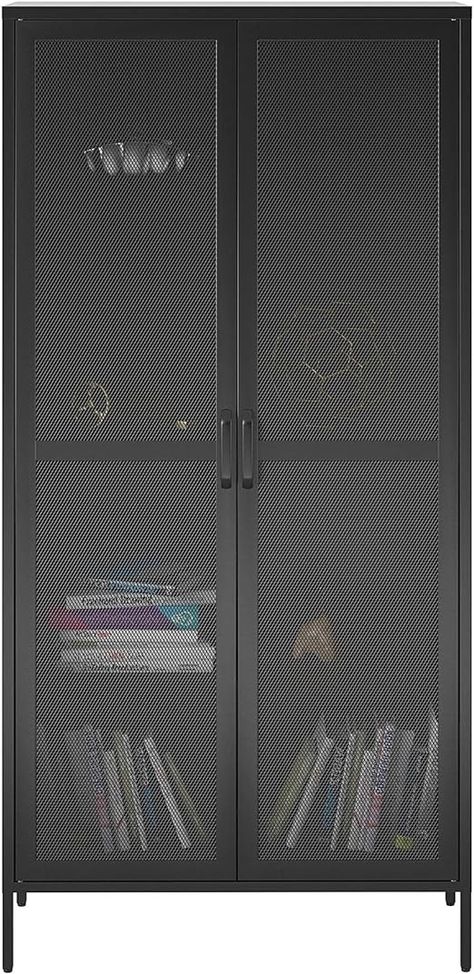 Amazon.com: REALROOMS Shadwick 2 Door Tall Metal Locker Style Storage Cabinet-Mesh Metal Doors, Black : Home & Kitchen Black Storage, Metal Doors, Mesh Door, Metal Lockers, Black Home, Metal Door, Black Mesh, Storage Cabinets, Home Kitchen