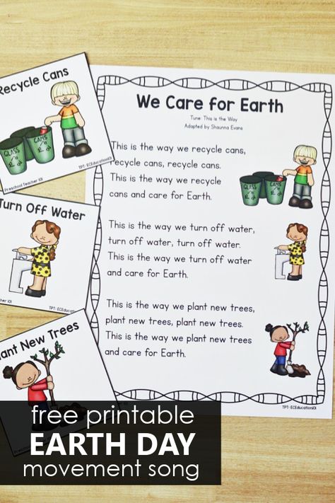 Help kids learn ways to care for the Earth with this free printable Earth Day song and movement activity for preschool and kindergarten. Earth Week Preschool, Earth Day Preschool, Earth Day Preschool Activities, Preschool Circle Time Songs, Earth Day Song, Earth For Kids, Earth Activities, Circle Time Songs, Activity For Preschool