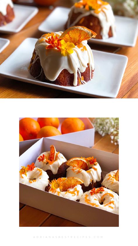 Orange Mini Bundt Cakes, Orange Bundt Cake Decoration, Mini Bundt Cakes Valentines, Cake For Sale Ideas, Beautiful Mini Cakes, Orange Mini Cake, Bundt Cake With Flowers, Thanksgiving Mini Cakes, Mini Orange Cake