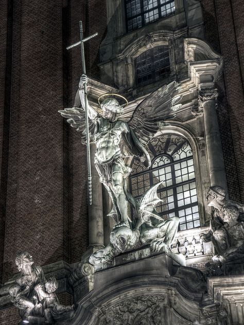 Erzengel Michael (HDR) by Stefan Jürgensen, via Flickr Saint Michael Statue, Saint Michael Angel, Artistic Room, Cemetery Angels, Statue Tattoo, Houses Of The Holy, Heaven Art, Classical Antiquity, Angel Aesthetic