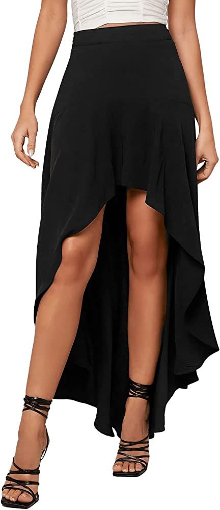 High Low Wrap Skirt, High Low Skirts, Hi Low Skirt, Low Waisted Skirt Outfits, Flared Skirt, Skirt Styles, Asymmetrical Skirt Outfit, Black High Low Skirt, Flare Maxi Skirt