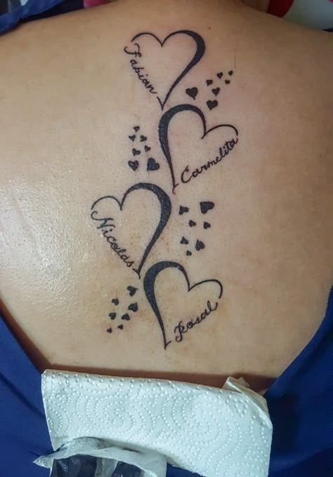 Tattoos For Women With Names, Sibling Name Tattoos, Heart Tattoos With Names, Tattoos With Names, Tattoos Heart, Tattoos For Dad Memorial, Name Tattoos For Moms, Purple Tattoos, Tattoo Tiny