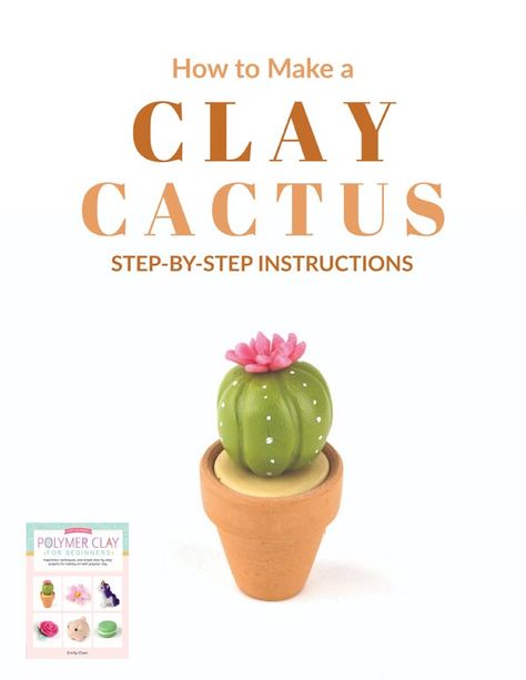 Make a miniature clay cactus with polymer clay using these step-by-step instructions. #polymerclay #fairygarden #miniaturegarden #empressofdirt Polymer Clay Plants Tutorial, Polymer Clay Crafts For Beginners Step By Step, Diy Clay Cactus, Succulent Clay Diy, Clay Succulents Diy Tutorial, Air Dry Clay Succulents Diy, Clay For Beginners, Miniature Clay Pots, Clay Cactus