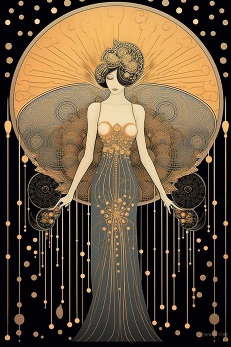 Elegant Whimsigoth, Angel Sculpture Art, Art Klimt, Art Nouveau Fashion, Art Deco Ideas, Nouveau Tattoo, Art Deco Artwork, Motif Art Deco, Art Nouveau Illustration