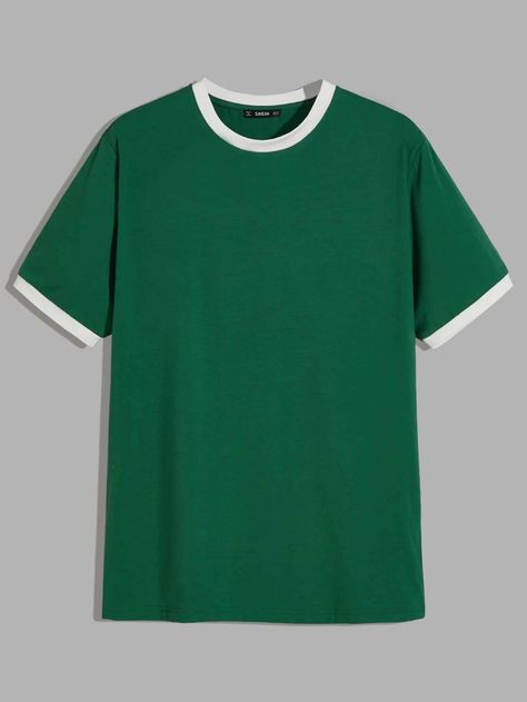 Preppy Shorts, Shein Men, New Photo Style, Color Block Tee, Shirt Template, Sporty Casual, Bowling Shirts, Back Women, Contrast Trim