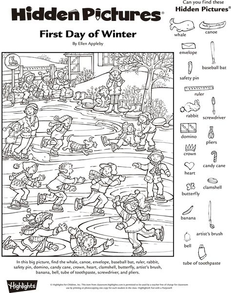 Hidden Picture Worksheet Pdf | Highlights Hidden Pictures Hidden Pictures Printables, Hidden Picture Games, Highlights Hidden Pictures, Hidden Object Puzzles, Hidden Picture Puzzles, First Day Of Winter, Hidden Images, Hidden Figures, Hidden Pictures