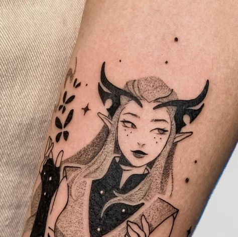 Vox Machina Tattoo Ideas, Keyleth Tattoo, Critical Role Tattoo Ideas, Vox Machina Tattoo, Geek Tattoo Ideas, Keyleth Vox Machina, Critical Role Tattoo, Dnd Tattoo, Sleeping Beauty Tattoo