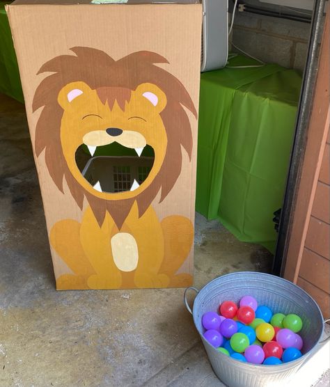 Diy Jungle Theme Birthday Party, Feed The Lion Game, Lion Bean Bag Toss, Safari Party Game, Jungle Theme Birthday Games, Safari Pinata Jungle Theme, 1 Year Party Games, Jungle Themed Activities For Toddlers, Zoo Themed 2nd Birthday Party