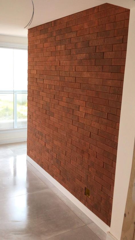 Brick Wall Cladding Interior, Brick Cladding Interior, Red Brick Wall Interior, Indian Apartment Decor, Brick Wall Interior Living Room, Brick Studio, Industrial Loft Design, Brick Interior Wall, Modern Apartment Design