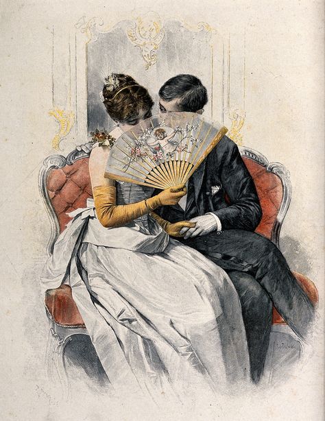 Lady Windermere's Fan, Regency Ballroom, Victorian Illustration, Victorian Gentleman, Victorian Couple, Victorian Paintings, Couple Painting, Hand Fans, Victorian Art