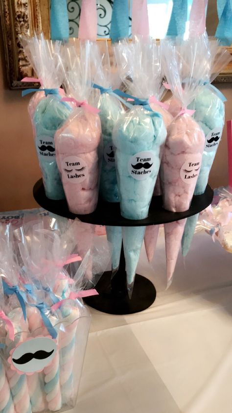 Gender Reveal Goodie Bags Ideas, Cotton Candy Gender Reveal Ideas, Gender Reveal Ideas For Party Theme Fun, Snack Foods For Gender Reveal Party, Gender Reveal Game Ideas, Gender Reveal Food Ideas Meals, Gender Reveal Foods, Gender Reveal Snacks, Gender Reveal Set Up