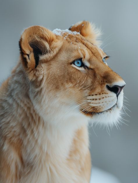 Majestic Lioness in Winter: A Portrait of Strength and Grace Lioness With Crown, Lioness Photo, Lioness Face Photography, Lioness With Two Cubs, Lioness Arising, Winter Photography, Ethereal Beauty, Wildlife Photography, Big Cats