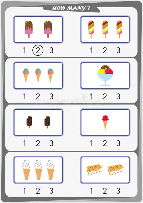 Worksheet for kids, Count the number of objects, Learn the numbers 1, 2, 3, vector illustration Counting Worksheets For Kindergarten, Worksheet Kindergarten, Math Spiral Review, Counting Objects, Alphabet Worksheets Kindergarten, Counting For Kids, Basic Addition, Counting Worksheets, Kids Worksheets Preschool