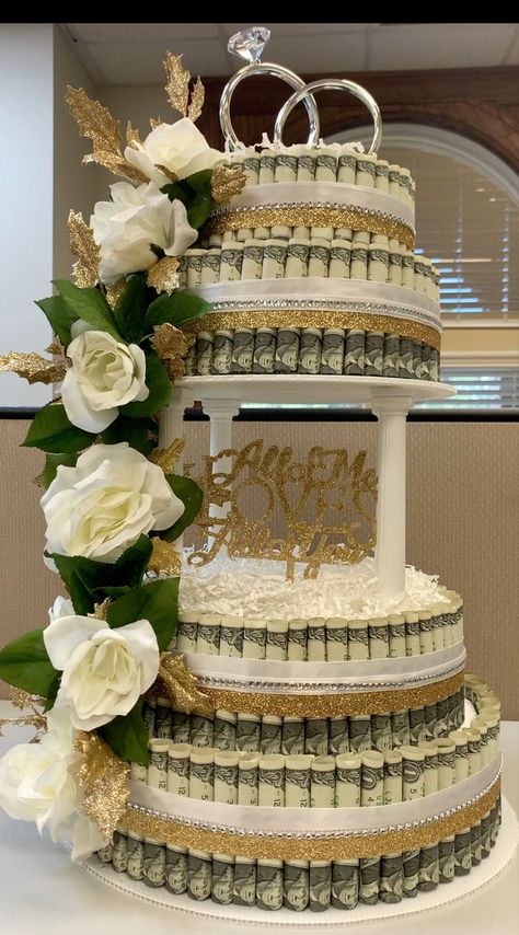 Wedding Money Cake, Money Wedding Cake, Box Ideas Gift, Money Rose Bouquet, Money Bouquets, Money Birthday Cake, Money Lei Diy, Money Cakes, Money Creation