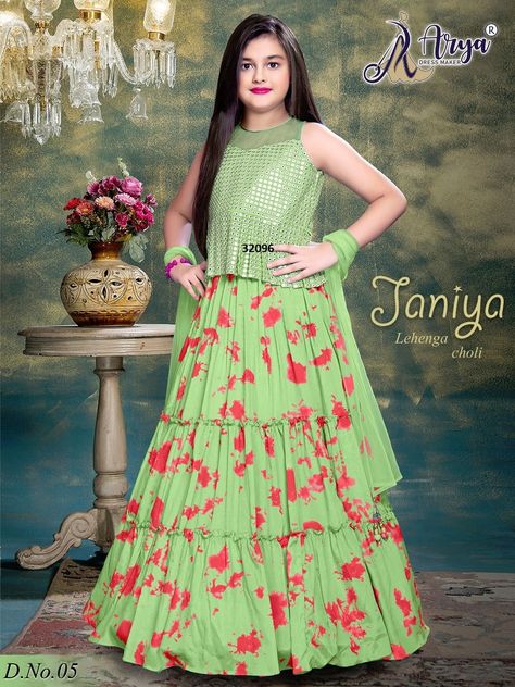 PRODUCT CODE - 32096 JANIYA LEHENGA CHOLI - 6 Colour - Fabric - Polireyon - Mirror work - Dupatta - softnet - Size Year = size - 6 to 7 = 24 - 7 to 8 = 26 - 8 to 9 = 28 - 9 to 10 = 30 - 10 to 11 = 32 - 11 to 12 = 34 Fancy Lehenga, Surat Gujarat, Red Lehenga, Lehenga Collection, Teenage Girls, Mirror Work, Lehenga Choli, Fashion Essentials, Fancy Dresses