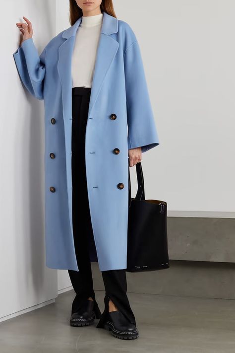 757f843a169cc678064d9530d12a1881desc52634306ri Blue Coat Outfit, Loulou Studio, Coat Trends, Coat Outfit, Blue Coat, Luxury Women Fashion, Blue Coats, Coat Outfits, Coat Design