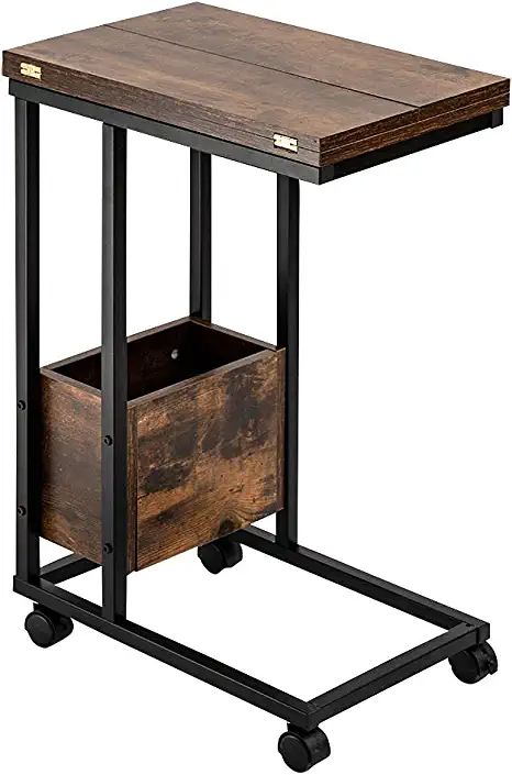 Tv Dinner Table, C Shaped Side Table, Brown Side Table, Table With Wheels, Tv Tray Table, Table Foldable, End Table With Storage, Tree Species, C Table