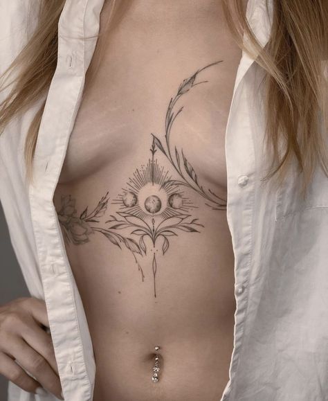 40+ Sternum Tattoo Designs: A Guide To Mandala, Sunflower & More Bite Mark Tattoo, Mandala Sunflower, Sternum Tattoo Design, Bite Mark, Line Tattoo Ideas, Single Line Tattoo, With Girlfriend, Underboob Tattoo, Witch Tattoo