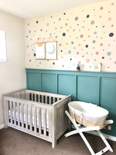 Nursery Design Ideas Gender Neutral, Nursery Colour Scheme Gender Neutral, Gender Neutral Nursery With Color, Colourful Gender Neutral Nursery, Bright Colour Nursery Ideas, Gender Neutral Nursery Ideas Colorful, Fun Boy Nursery, Colourful Baby Nursery, Nursery Paneling