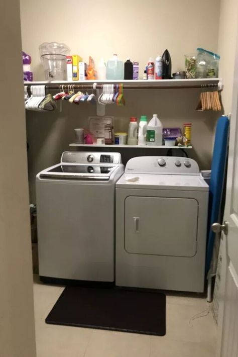 How to make over laundry room for cheap. Quick and easy laundry room upgrade. Doing laundry can be fun with this DIY room makeover on a budget. #laundryroom #makeover #diy Cheap Diy Laundry Room Makeover, Cheap Small Laundry Room Makeover Diy, Cheap Easy Laundry Room Makeover, Upgrade Laundry Room, Renter Friendly Laundry Room Makeover, Laundry Room Makeover On A Budget, Cheap Laundry Room Makeover, Laundry Room Upgrade, Budget Laundry Room Makeover