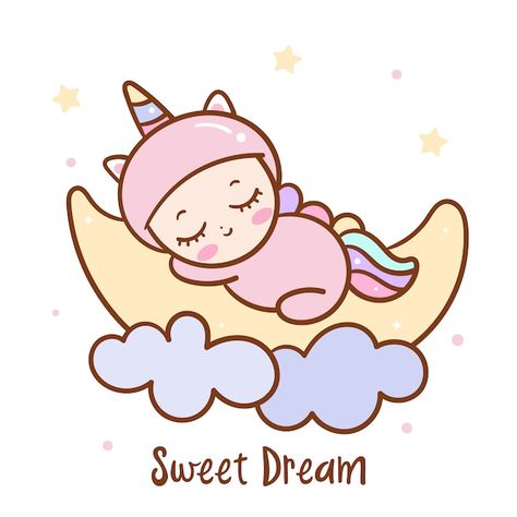 Vector cute baby sleep on moon sweet dre... | Premium Vector #Freepik #vector #cute-unicorn #sweet-dreams #baby-unicorn #unicorn Unicorn Wallpaper Cute, Sweet Dreams Baby, Unicorn Painting, Unicorn Pictures, Baby Logo, Unicorn Illustration, Iphone Wallpaper Sky, Unicorn Wallpaper, Inspirational Stickers