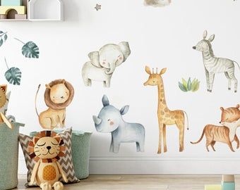 Safari Animal Wall Decals, Baby Room Wall Stickers, Jungle Wall Stickers, Baby Nursery Wall Decor, Room Wall Stickers, Baby Room Wall Decor, Boy Room Decor, Animal Wall Decals, Fabric Wall Decals