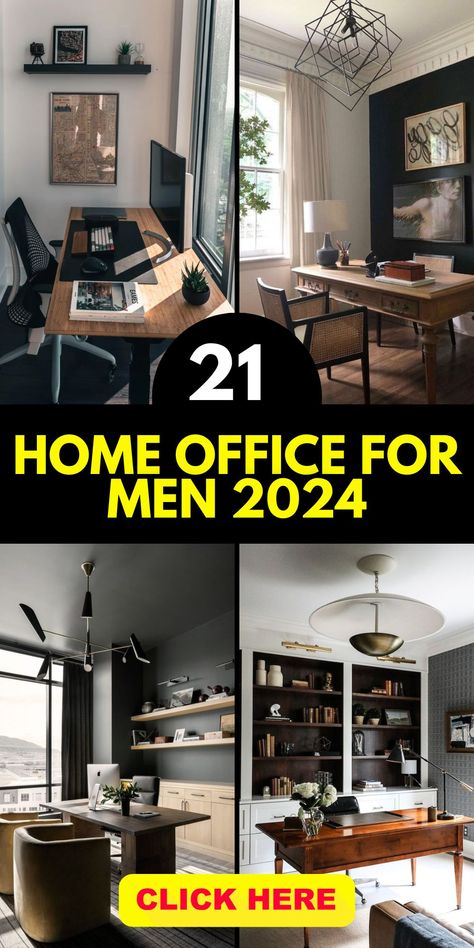 Designing the Ideal 2024 Home Office for Men: Modern, Rustic, and Executive Spaces Office For Him Ideas, Man Office Decor Home, Men's Home Office Design, Home Office And Man Cave Combo, Executive Home Office For Men, Guys Office Decor Ideas, Masculine Home Office Ideas Modern, Man's Office Ideas, Executive Home Office Design