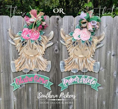 💗Alright, help me out! Which is your favorite?🩷 Had a customer request a different color and now all I hear in my head is Steel Magnolias 😂 Shelby : My colors are "blush" and "bashful." M'Lynn : Her colors are "pink" and pink." #thisorthat #blushandbashful #pinkandpink #steelmagnolias #highlandcow Highland Cow With Flower Crown, Baby Girl Door Hanger, Cow With Flower Crown, Painting Mdf Board, Crown Nursery, Cow Door Hanger, Blush And Bashful, Door Hanger Baby, Baby Door Hanger