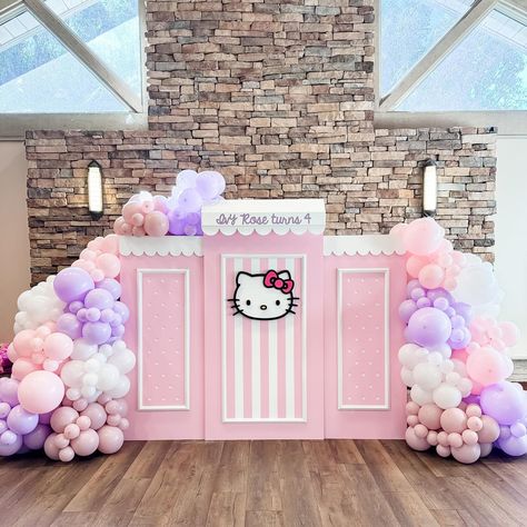 Ivy Rose turned 4 with our new Hello Kitty themed backdrop set ✨ thank you for having us again @shanarose Introducing our first “themed”… | Instagram Hello Kitty Balloon Garland, Event Backdrop Design, Hello Kitty Backdrop, Ballon Ideas, Hello Kitty Birthday Theme, Baby Bus, Hello Kitty Theme Party, Wood Props, Kawaii Birthday