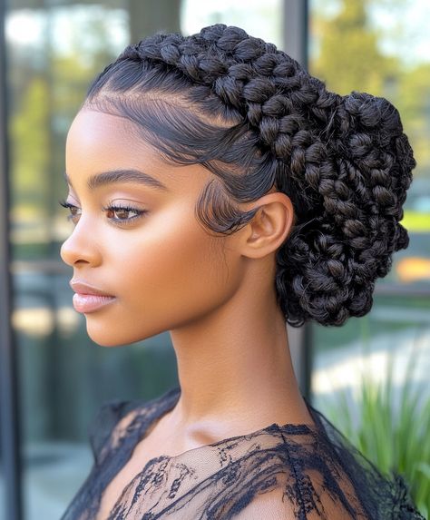 👸 Curly Updo With Braid Glamorous Braids Updo Hairstyle Updo With Braid, Braids Updo, Curly Styles, All Face Shapes, Curly Updo, Hair Textures, Updo Hairstyle, Braided Hairstyles Updo, Facial Features