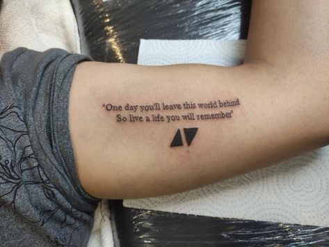 The Nights Avicii Tattoo, The Nights Avicii, Avicii Tattoo, Lil Tattoos, Avicii The Nights, Baddie Tats, Word Tattoo Ideas, Avicii Songs, Meaning Tattoos