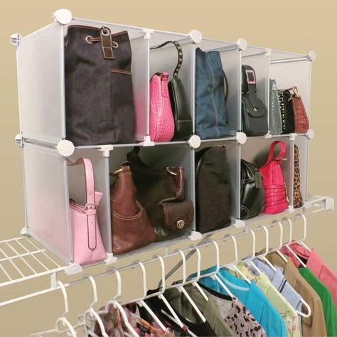 30 Smart Storage Ideas to Improve Closet Organization and Maximize Small Spaces Purse Organization Closet, Organizing Purses In Closet, Small Closet Space, Organization Closet, Maximize Small Space, Purse Storage, Handbag Storage, Small Closets, Apartment Organization