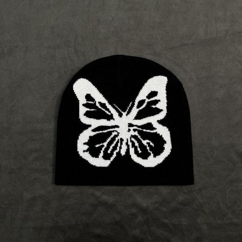 Y2k Vintage Vtg Butterfly Jacquard No Cuff Black... - Depop Black Beanie, Trendy Outfit, Streetwear Y2k, Pocket Jeans, Men's Accessories, Y2k Vintage, Beanie Hats, Koi, Take Care