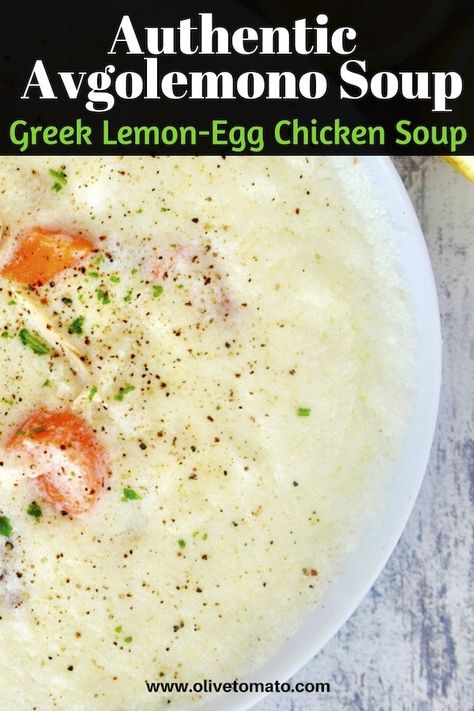 Authentic Avgolemono Soup - Creamy Greek Lemon Chicken Soup Greek Lemon And Chicken Soup, Greek Lemon Soup Authentic, Aveglemeno Soup, Greek Chicken Soup With Lemon, Greek Soup Avgolemono, Avogolemo Soup Recipe, Lemon Soup Greek, Greek Lemon Chicken Soup Avgolemono, Mediterranean Soups