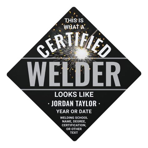 Welding Torch & Sparks Certified Welder Black Graduation Cap Topper  Zazzle Welding Grad Caps, Welding Schools, Senior Night Posters, Welding Torch, Welding Caps, Graduation Cap Toppers, Senior Night, Graduation Diy, Grad Cap