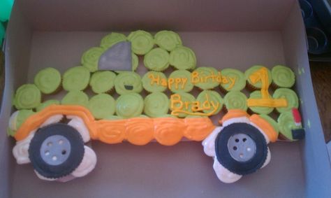 Truck cupcake cake | Truck cake for 1st Birthday party Truck Cupcake Cake, Tractor Cupcake Cake, Cake For 1st Birthday, Tractor Cupcakes, Truck Cupcakes, Birthday Cupcakes Boy, Cars Cupcakes, Birthday Cupcakes Decoration, Kids Birthday Party Cake