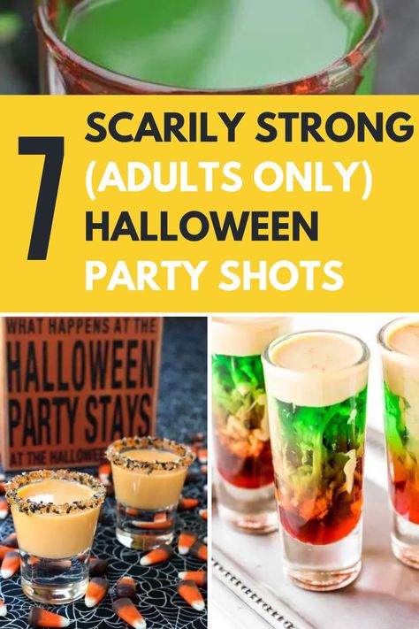 Halloween cocktails were just the thing to get your Halloween party started! But in 2021, it's all about shots. Not just your usual Haloween shots with jello or dessert shots. These are strong Halloween shots with alcohol! These recipes are easy and perfect for a crowd. #Halloween #Halloweendrinks #Halloweenparty #Halloweendrinkswithalcohol #Halloweencocktails #halloweenshots #shots #partyideas #halloweenparty #partyplanning Halloween Jell-o Shots Eyeball, Shots For Halloween Party, Halloween Themed Shots Alcohol, Halloween Shots Recipes Easy, Best Halloween Shots, Syringe Jello Shots Halloween, Halloween Shot Recipes Alcoholic, Halloween Shots Easy, Halloween Party Shots Alcohol