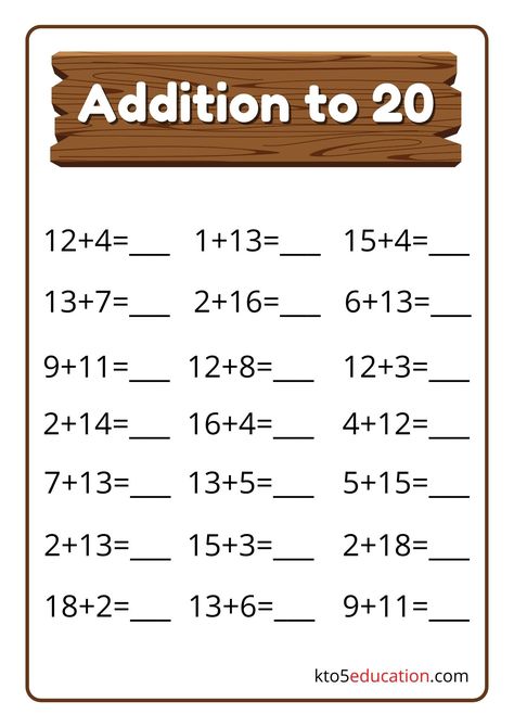 Addition Up To 20 Worksheets Substraction 20 Worksheet, Addition Up To 20 Worksheets, Addition Within 20 Worksheets Free, Addition To 20 Worksheets Free, Additional Worksheet, Addition Up To 20, Addition Within 20, Maths Homework, Addition To 20