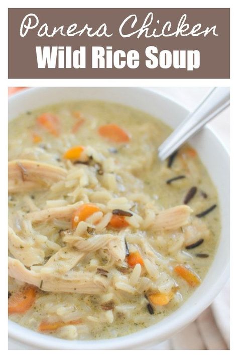 This Chicken and Wild Rice Soup tastes just like Panera’s but you don’t have to leave your house! Creamy soup with wild rice, chicken, and veggies. The whole family will love this one! Panera Chicken Wild Rice Soup, Panera Copycat, Chicken And Wild Rice Soup, Wild Rice Soup Recipes, Chicken Wild Rice, Chicken Wild Rice Soup, Rice Soup Recipes, Chicken Rice Soup, Rice Chicken