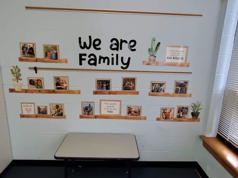 Family Pictures Display Wall Preschool, Family Tree Reggio Classroom, Prek Family Picture Display, We Are Family Classroom Display, Preschool Family Picture Display, Reggio Family Tree, Family Wall Ideas For Classroom, Family Picture Bulletin Board Ideas, Friends And Family Board Classroom