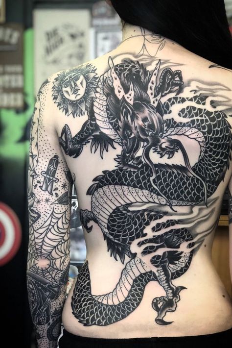 Millie Tattoo, Dragon Tattoo Back, Black Dragon Tattoo, Dragon Tattoo Meaning, Backpiece Tattoo, Red Dragon Tattoo, Back Piece Tattoo, Dragon Tattoo For Women, Dragon Tattoos