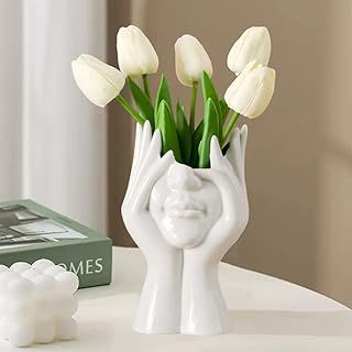 White Ceramic Face Vase, Female Form Head Half Body Bust Vases Boho Feminist Minimalism Decorative Modern Nordic Style Flower Vase for Home Living Room Office Decor (W 4.9 x H 5.6 )tcrlhp-1-3 Traditional Vase, Vase Making, Nursery Supplies, Traditional Vases, Ceramic Face, Art Aesthetics, Face Vase, Flower Vases Decoration, Cute Diy Room Decor